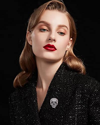 Image of Vintage Skull Head Brooch Pin Skeleton Rose Flower Pins Clip Lapel Shawl Sweater Scarves Dress Suit Backpacks Badge Hat Brooches Pins Fashion Halloween Jewelry Gifts for Women Girls Men Accessories