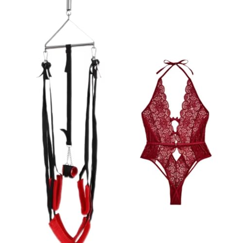 Balançoire 360° intérieur extérieur avec cordes réglables BDS rouge taille M