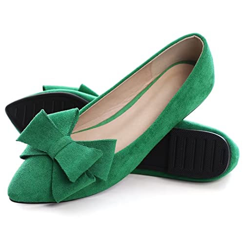 TN TANGNEST Women Fashion Bowknot Flats Comfort Pointed Toe Dress Shoes Green 38(6.5)3