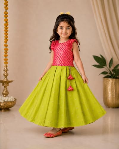 Image of Stanwells Kids Maroon & Yellow Combo Baby Girls Silk Lehenga Choli | Traditional Party Perfect & Festive Dress | Ethnic Outfit for Your Little Princess (6 Months-7 Years)