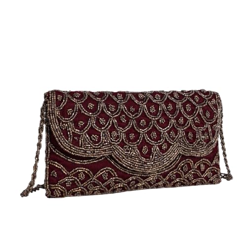 Beaded Clutch Purse for Women | Elegant Party Use Evening Bag with Magnetic Lock, Metal Zipper & Multi Compartments – Stylish Embroidered Handbag for Wedding & Casual Use-image-40