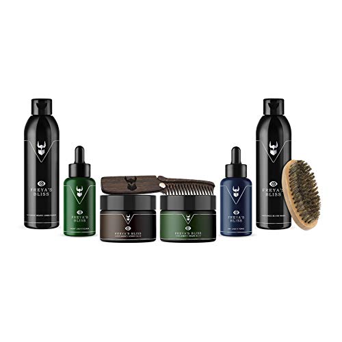 The Beard Struggle Ultimate Kit Freya's Bliss – para el cuidado de hombres y barba con lavado de barba/champú/acondicionador/aceite nocturno/aceite de día, 100% natural y orgánico