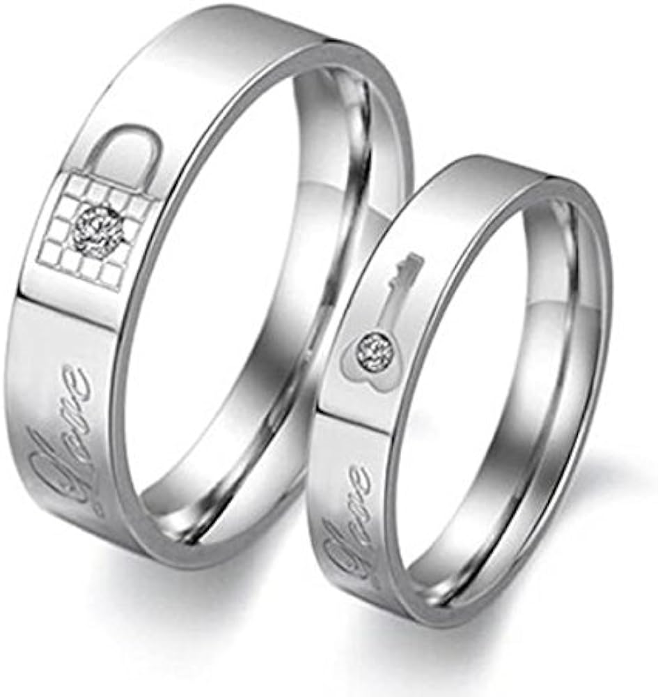 Amazon.com: 925 Sterling Silver Couple Ring Lock and Key Ring