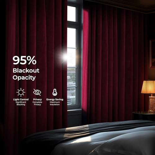 Image of HPD Half Price Drapes Velvet Blackout Curtains /Drapes - 84 Inches Long 1 Panel Blackout Curtain Signature Pleated for Living Room & Bedroom - 25W X 84L, Burgundy