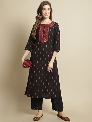 Image of Pistaa's Women's Cotton Relaxed Fit A Line Embroid A-Line Pattern Kurta
