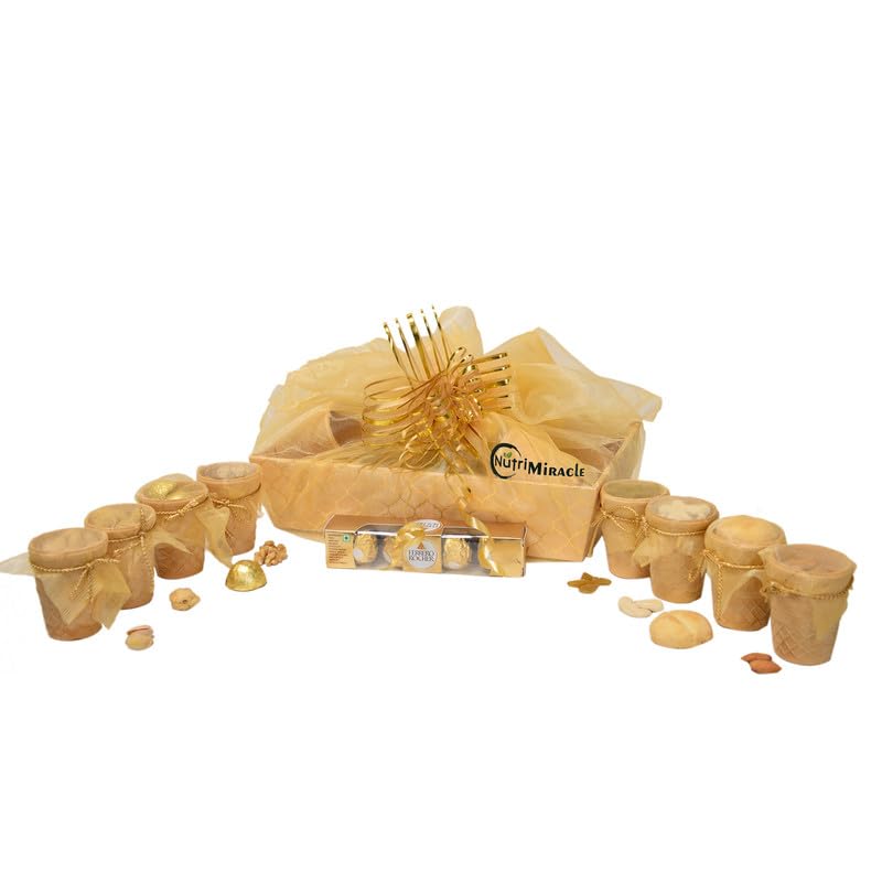 Image of NUTRI MIRACLE Festive Edible Cups Dry Fruits Chocolate Nuts Hamper with Diya | Family Friends Gift Pack