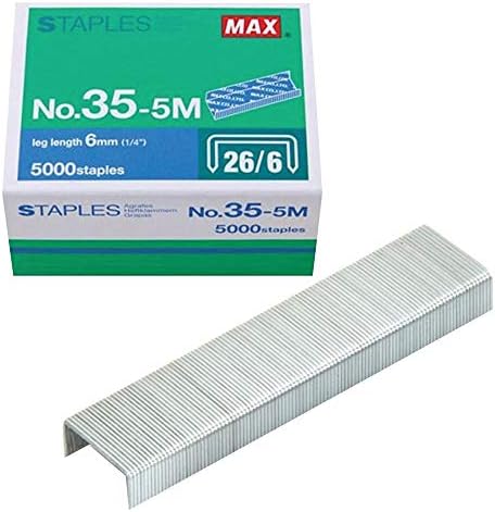 MAX USA CORP. 35-5M Standard Staples for Leg Length 6mm (1/4"); 100 Staples per Stick, for Use with HD-50, HD-50R, HD-50F and other Standard Staplers, 0.25" Leg Length, 0.5" Crown Width, 5000 Count