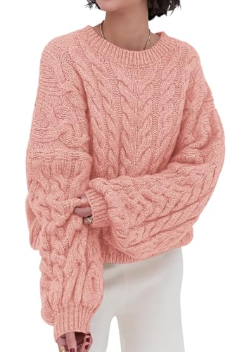 Image of PRETTYGARDEN Womens Sweaters Spring 2026 Cable Knit Long Sleeve Crewneck Oversized Sweater Chunky Pullover Loose Outfits