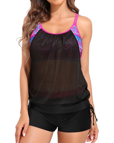 Image of Holipick Blouson Tankini Swimsuits for Women - Two Piece Tummy Control Bathing Suit with Shorts Modest Swimwear