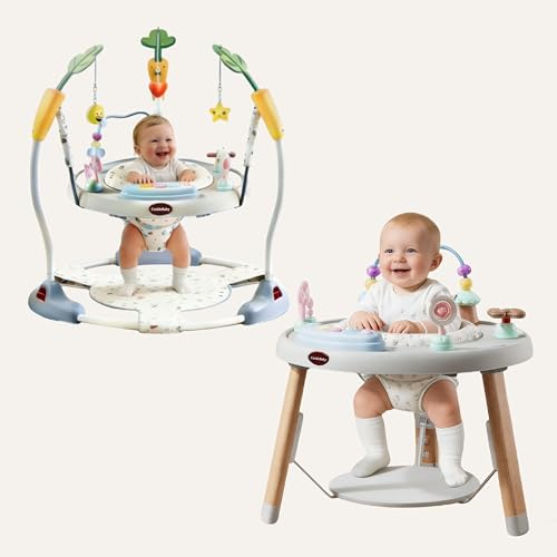 Image of CuddoBaby Baby Jumper 4-Stage Convertible| Montessori -Inspired 8 Interactive Toys| Tummy Time Playmat, Bouncer, Exersaucer, Toddler Table| Music & Lights | 3-6, 6-12, 12-18, 12-24 Months - Gray