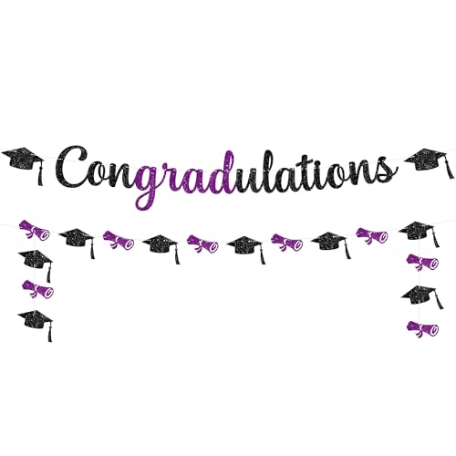 Image of KatchOn, Glitter Purple Congratulations Banner - No DIY, 10 Feet | Graduation Banner Class of 2026 | Purple Graduation Decorations 2026 | Grad Cap Decorations | Congrats Banner