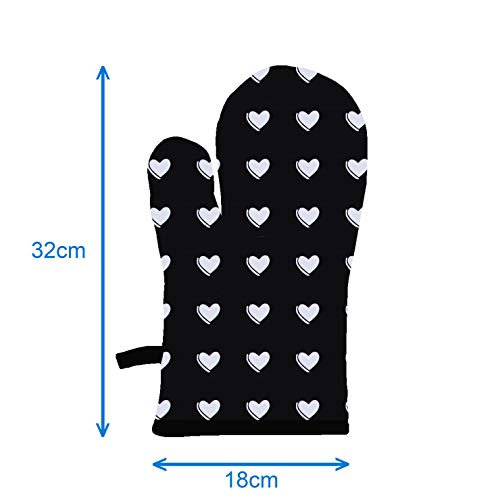 Image of Airwill Cotton Designer Pattern Heat Resistant Kitchen Linens (1 Oven Mitt & 1 Pot Holder) (Black,White)