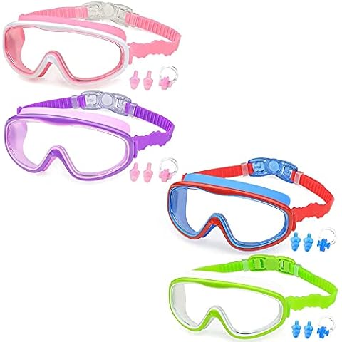 KAILIMENG Swimming Goggles for Kids - 4 Pack Kids Swim Goggles for Toddlers Youth Child Age 4 to 15, No Leaking, Large Frame, Clear & Wide View, Anti-Fog & UV Protection Cover