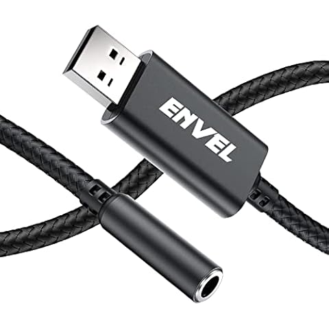 ENVEL USB to 3.5mm Jack Audio Adapter,USB to AUX,External Stereo Sound Card for PS4/PS5/PC/Laptop, Headphone Adapter with Built-in Chip TRRS 4-Pole Mic-Supported Cover