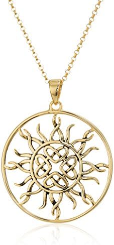 Amazon Collection 18K Gold Plated Sterling Silver Celtic Knot Sun Medallion Pendant Necklace, Yellow, 18 Inch