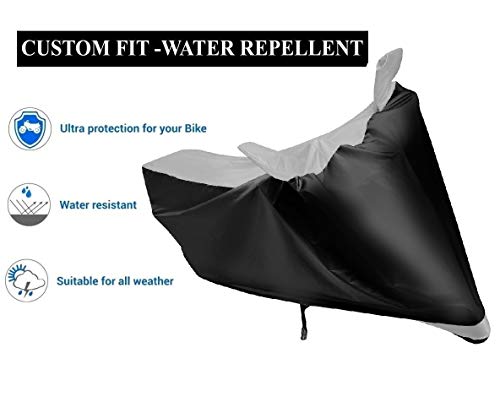 Image of Auto Hub Bike Cover Compatible with TVS Apache 200V with Mirror Pocket, Dustproof, Heat Resistant, Triple Stitched, Apache 200 Bike Cover- Black, Silver
