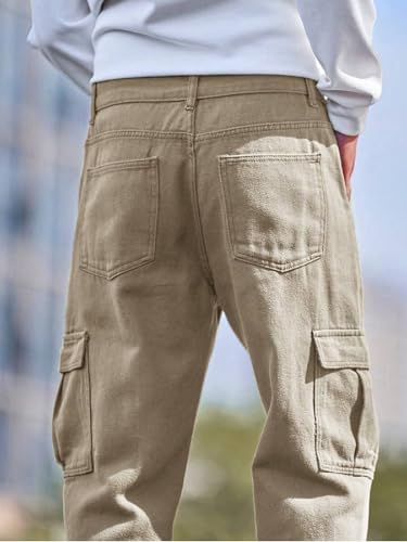 Image of QNIM Cargo for Men | Loose Fit White Denim Jeans | Stylish Cotton Multi-Pocket Casual Styling Pant | Trendy Straight Leg Comfortable Utility Streetwear Trousers (Q-04-05)
