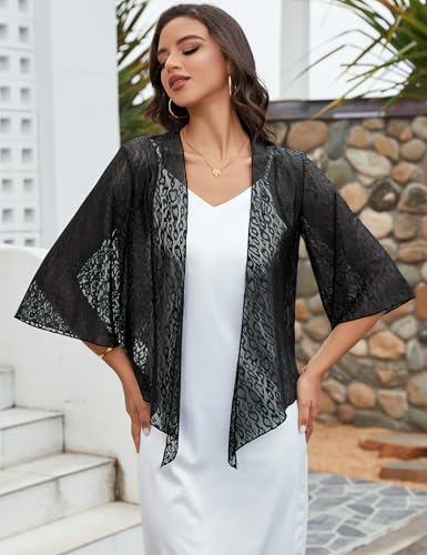 Image of Totatuit Women's Short Cardigan Bolero Sheer Shrug Tie Open Front Bell Sleeve Summer Cropped Bolero Cardigan