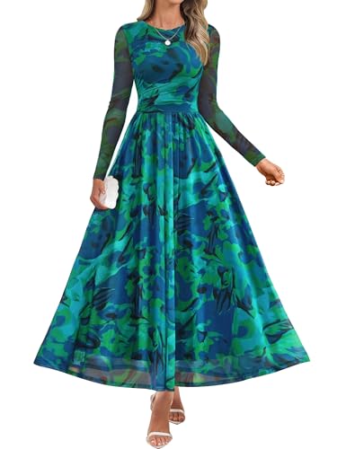 ZESICA Women's Maxi Dress 2025 Fall Long Sleeve Crewneck Floral P...