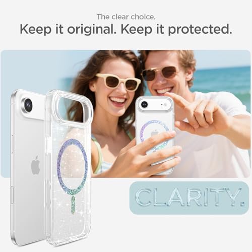 Image of DOMAVER for iPhone Air Case Glitter, Magnetic Case Compatible with MagSafe, Shockproof Military Grade Drop Protection, Slim Sparkle Bling iPhone 17 Air Cover for Women Girls, Clear