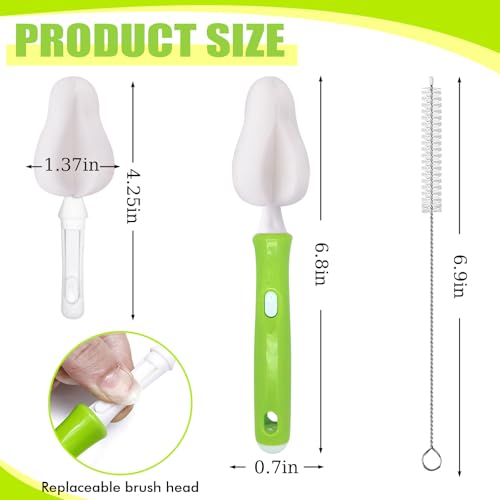Image of INVODA Nipple Brush 4PCS Sponge Bottle Brushes with 4 PCS Straw Brush Baby Bottle Nipple Cleaner Brush Long Handle Detachable Nipple Brushes (White)