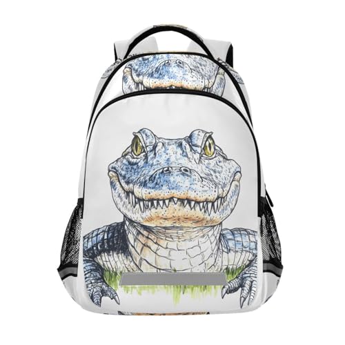 Ink Drawing Crocodile Backpack 3rd 4th 5th Grade School Bookbag Travel Laptop Daypack Bag for Boys Girls