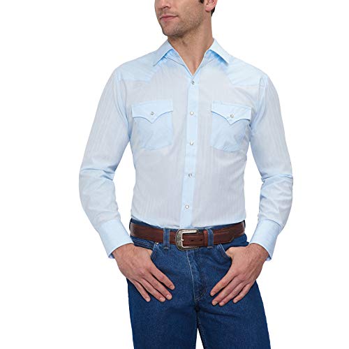ELY CATTLEMAN Men's Long Sleeve Tone Western Shirt, Light Blue, L