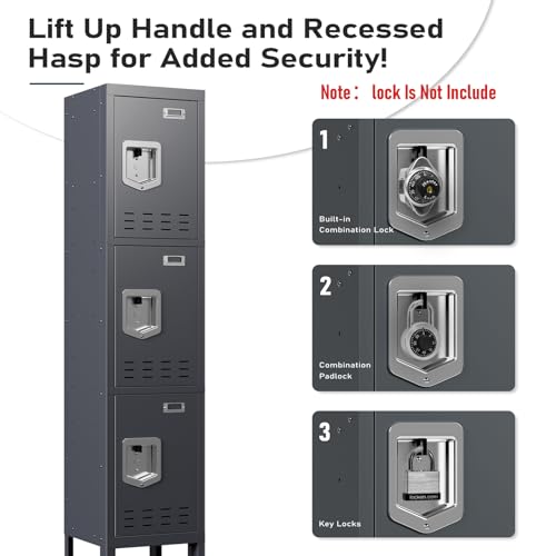 Image of BUTISOW Metal Lockers - 66 inch Height Steel Lockers for Employees with 3 Door Storage Locker with Card Slot for Employees Gym School Home Office Garage - Assembly Required