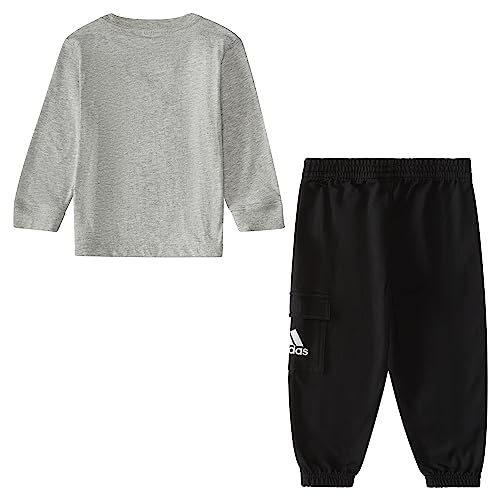 adidas Boys 2-piece Long Sleeve Cotton Heather Tee & Cargo Jogger Set2