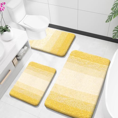 OLANLY Bathroom Rugs Sets 3 Piece, Soft Absorbent Microfiber Bath