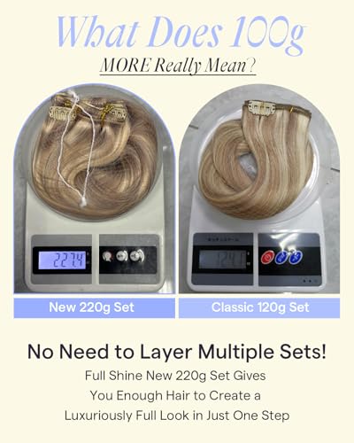 Image of Full Shine Thick Clip in Hair Extensions Real Human Hair, 22 Inch 220g 7Pcs | Clip in Extensions for Women, Ash Blonde Highlighted Blonde Seamless Invisible Fit Extra Thick, Full Head Coverage