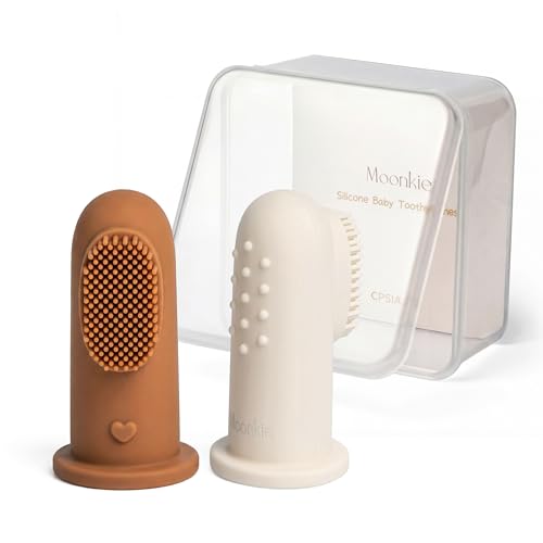 Image of Moonkie Baby Toothbrush Finger Toothbrush Oral Cleaner Kit for 3 Months +, 2 Pcs (Clay/Ivory)