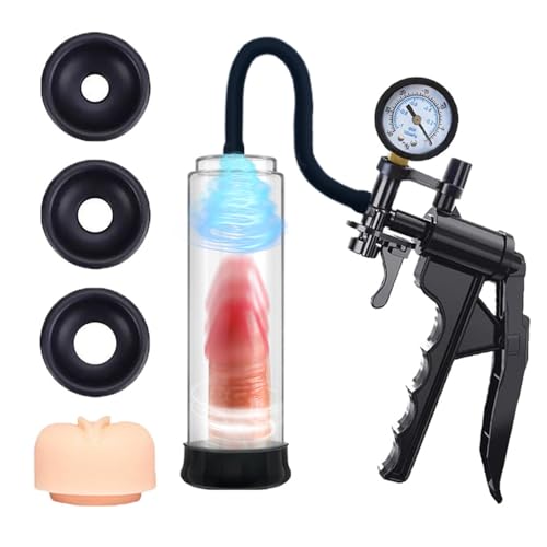 Jpscor Penispumpe mit 3 Silikonringen Sex spielzeug für die Männer Extrem, Penis Pumpe mit Griff und Manometer Vakuumpumpe für den Mann, Taschenmuschi Penies Pump zur Penisvergrößerung