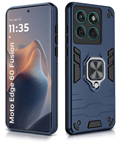Image of WOW IMAGINE Shock Proof Back Case Mobile Cover for Motorola Moto Edge 60 Fusion | Back Cover Case (Tough Armor | Hybrid PC + TPU | Ring Holder & in-Built Kickstand | Blue)