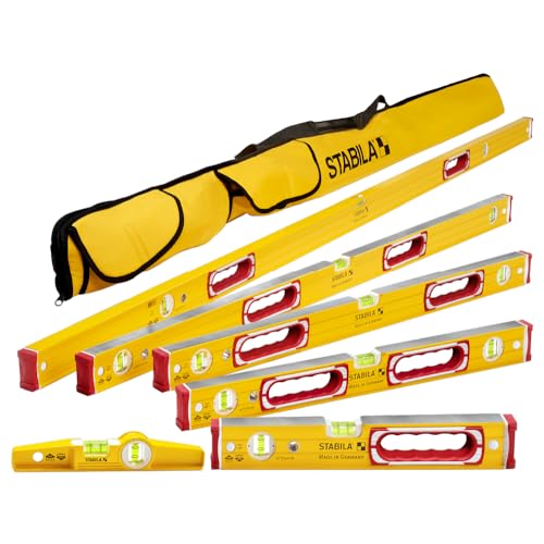 Image of STABILA Type 196 6-piece Level Tool Set - Includes: 16, 24, 32, 48, and 78 Inch Spirit Levels, Torpedo, and Carry Case, Cat. Number 78296