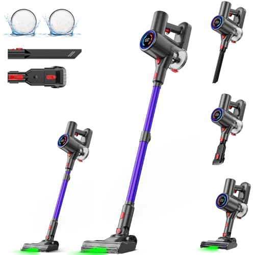 Zynet Aspiradora sin Cable Escoba S8,45KPA/500W Aspiradora Inalámbrica con Tubo Prolongable y Base de Carga Mural,Luz Verde,Motor Sin Escobillas,hasta 40 Min,para Pelo de Mascotas,Suelos y Alfombras