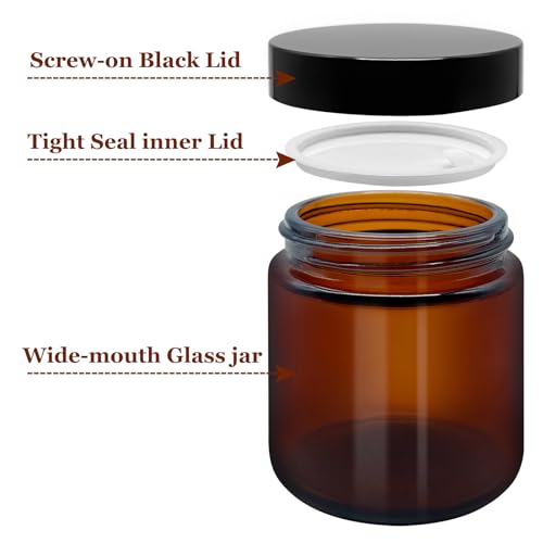 4 oz Amber Glass Jars With Lids(24 pcs),Round Glass Cosmetic Jar With Lid With Inner Liners,4 oz Glass Jars With Lids For Cream, Lotions, Powders and Ointments3