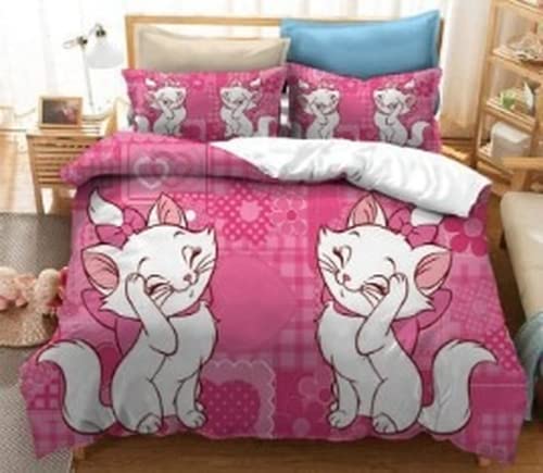 WMZ-SC Parure de lit Chat -Housse de Couette 140x200 Fille Enfant-Literie pour Enfants-Microfibre-avec Fermeture éclair (A-1,220x240cm+50x75cmx2) Cover