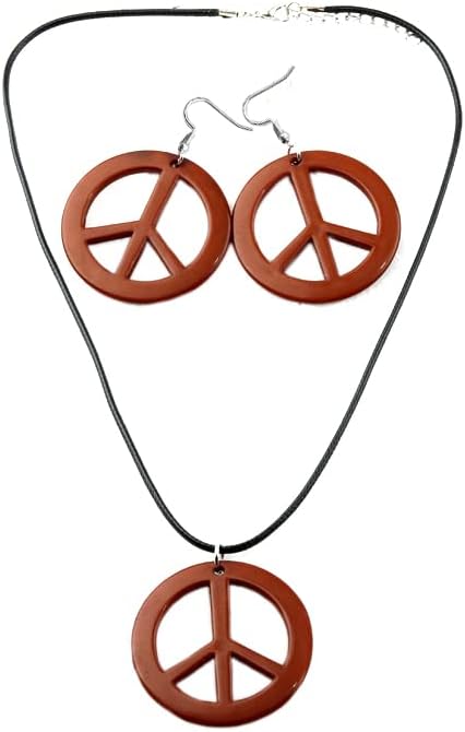 Colorful Love Peace Sign Necklace Set Symbol Pendant Long Hippie Halloween Rainbow for Women Men 1960s 1970s Party Hipster Accessories image 3