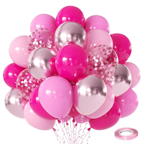 Image of Zesliwy Pink Balloon Hot Pink Balloons Set, 50pcs 12inch Pastel Light Pink Metallic Pink Confetti Balloons for Princess Birthday Wedding Bridal Shower Valentine's Day party Decorations