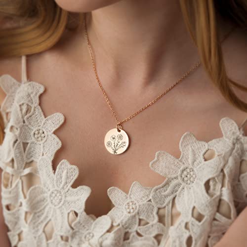 Anavia -Build Your Own Bouquet- Birthmonth Flowers Necklace, Personalized Engraved Floral Coin Necklace, Customized Birthday Gifts Love Jewelry for Her Mom Sisters Family4