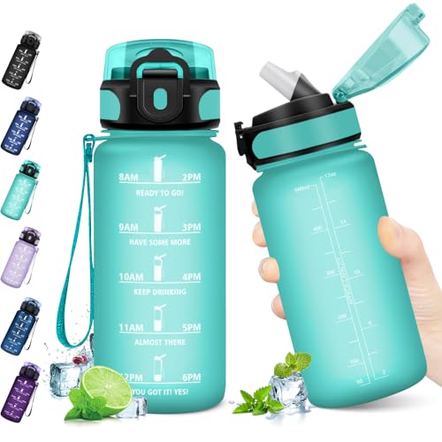 KollyKolla Trinkflasche 500ml，Trinkflasche mit strohhalm, Sport Trinkflasche mit Zeitmarkierung… – Ansicht 1