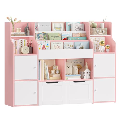 Image of FINETONES Toy Storage Organizer, Large Toy Organizers and Storage with 8 Storage Cubbies and 2 Movable Drawers, Toy Shelf Organizer with 4 Display Shelves, 3-Tier Kids Bookshelf and Toy Storage