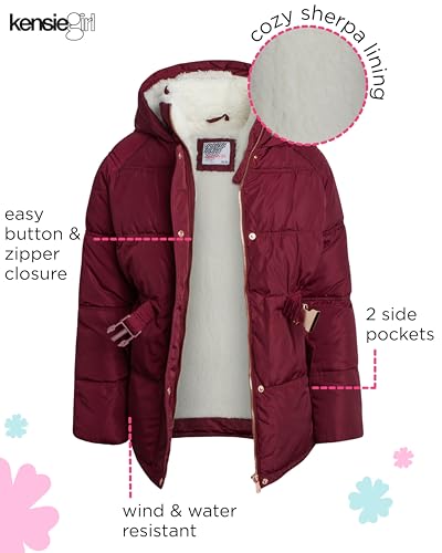 Image of KENSIE GIRL Girls Puffer Jacket Sherpa-Lined Belted Winter Coat