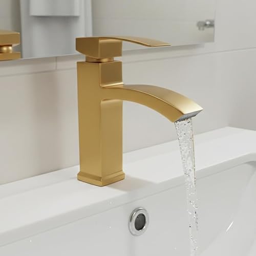 Torneira Banheiro Lavabo Misturador Monocomando Luxo 1/4 de Volta Bica Baixa Dourada Aço Inox