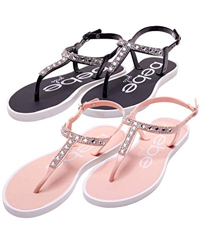 Bebe girls’ sandals – 2 pack rhinestone thong sandals with bu…