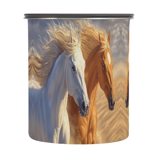 Quteprint Recipientes de almacenamiento de café de acero inoxidable con tapa hermética, pintura de caballos de animales, contenedor de almacenamiento de alimentos de 17 onzas, recipiente de cocina