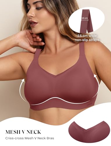 Image of COMFELIE Women No Underwire Bra Comfy Seamless Bras Full Coverage Mesh Bralette with Adjustable Contrast Color Strap S-4XL