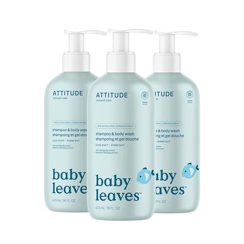 Image of ATTITUDE Baby 2-in-1 Shampoo and Body Wash, EWG Verified, Dermatologically Tested, Vegan, Good Night, 16 Fl Oz (Pack of 3)