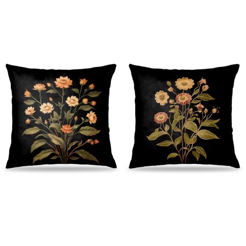 FITIE William Morris Inspire Vintage Floral Pillow Covers 18x18 Set of 2, Floral Room Decor, Dark Cottagecore Rustic Wildflower Botanical Decorative Throw Pillow Covers for Home Bedroom Living Room
